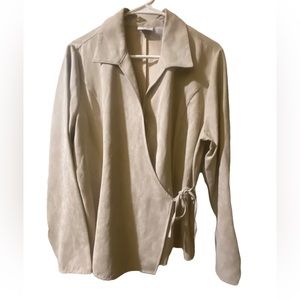 Sonoma Women's Taupe feels like Faux Suede Long Sleeve Wrap Blouse Size XL